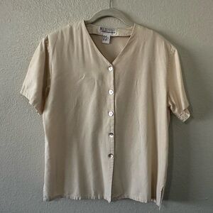 Vintage MILANO Design Group 100% Raw Silk Button Down Blouse Women’s Size Medium